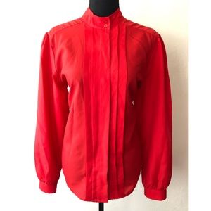 Vintage '80s Bedford Fair Bright Red Secretary Blouse with Front Pleats size 14
